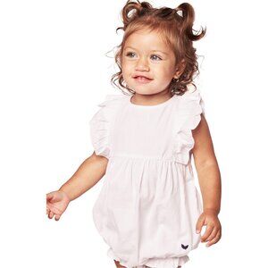 PETITE PLUME Baby Girl's Ruffle-trimmed Bubble Romper in White Size 6/12 Months